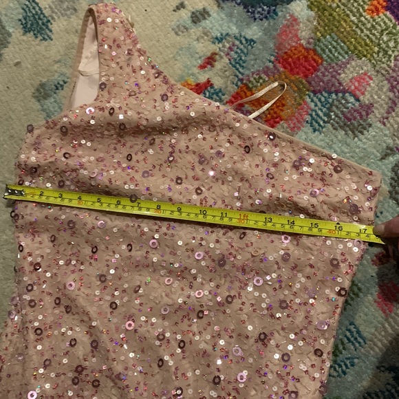 Pink with Rosé beading and sequins one shoulder midi dress - Picture 10 of 14